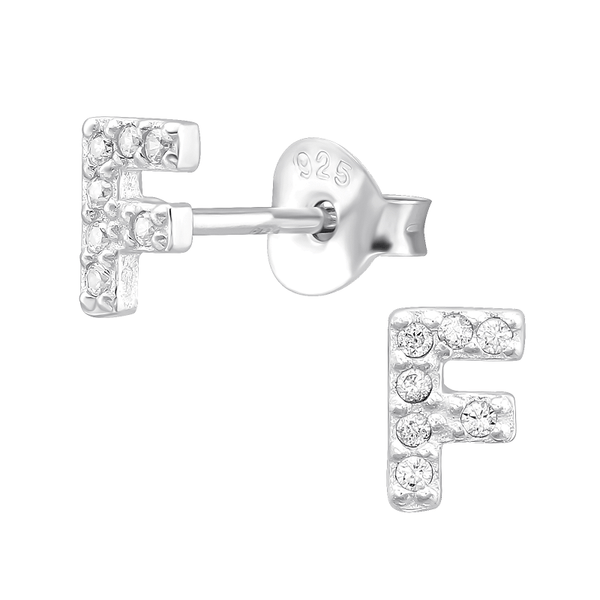 Children's Sterling Silver 'Letter F' Crystal Stud Earrings