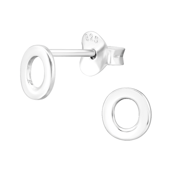 Children's Sterling Silver 'Letter O' Pink Crystal Stud Earrings