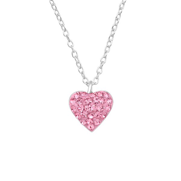 Children's Sterling Silver 'Rose Pink Crystal Heart' Pendant Necklace