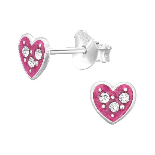 Children's Sterling Silver 'Pink Sparkle Heart' Crystal Stud Earrings