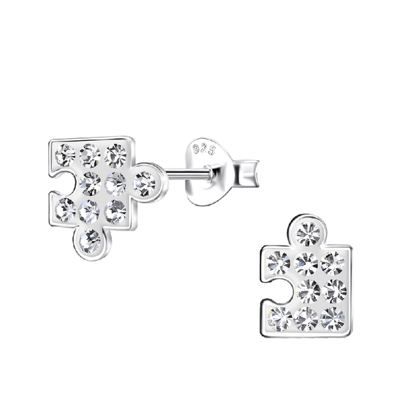 Children's Sterling Silver 'Sparkle Jigsaw Puzzle Piece' Crystal Stud Earrings