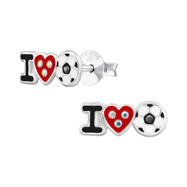 Children's Sterling Silver 'I Love Football' Crystal Stud Earrings