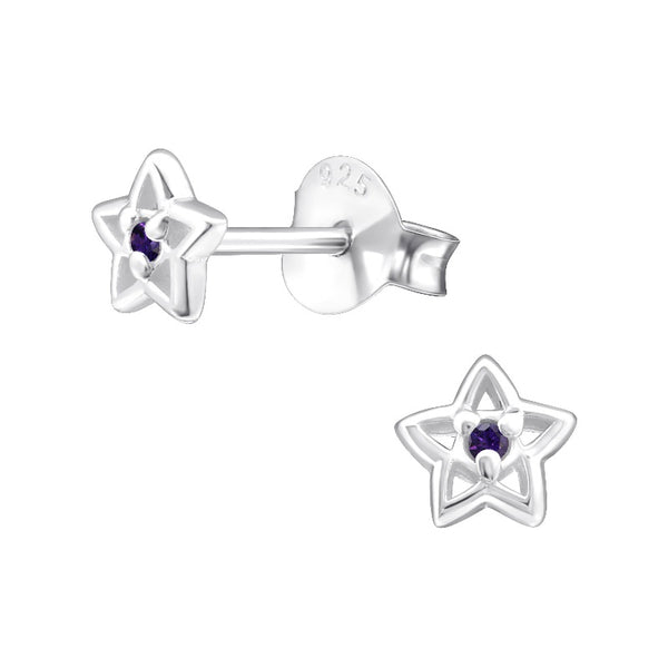 Children's Sterling Silver 'February Birthstone' Star Stud Earrings