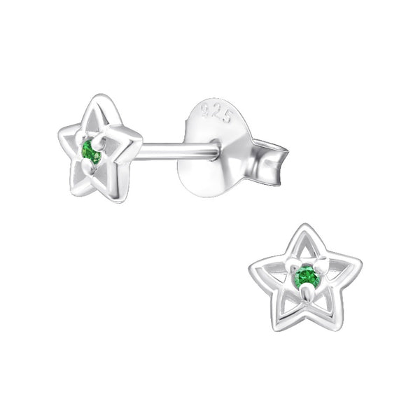 Children's Sterling Silver 'May Birthstone' Star Stud Earrings