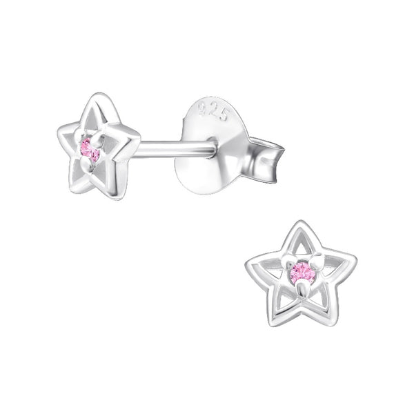 Children's Sterling Silver 'October Birthstone' Star Stud Earrings