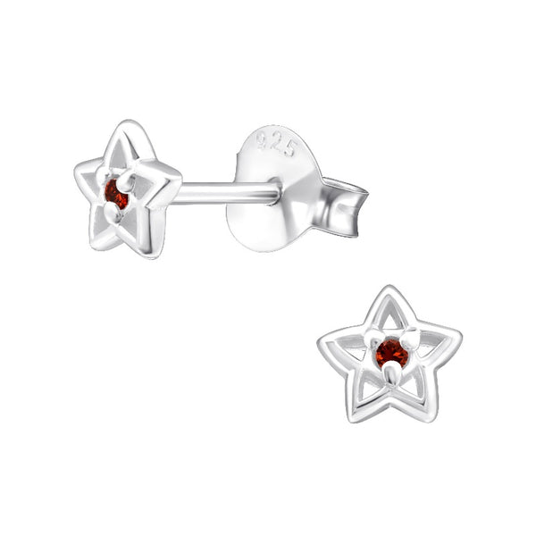 Children's Sterling Silver 'January Birthstone' Star Stud Earrings