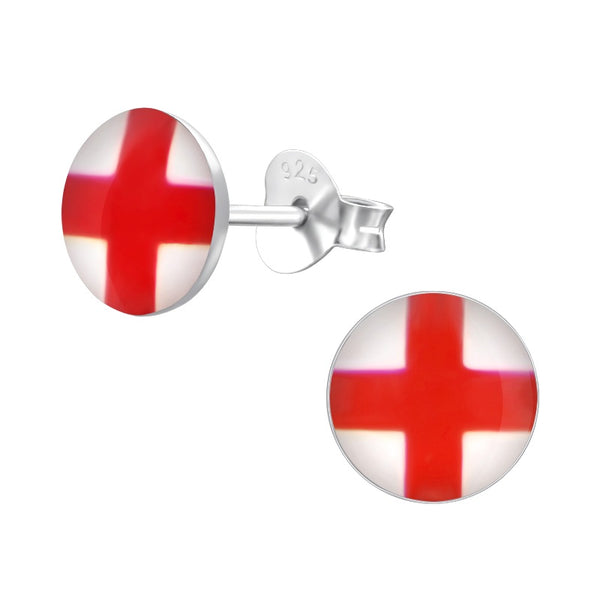 Children's Sterling Silver England Flag Stud Earrings