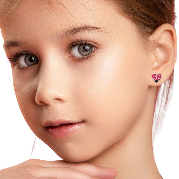 Children's Sterling Silver 'Ladybird Heart' Stud Earrings
