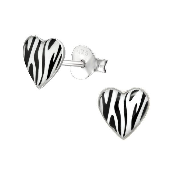 Children's Sterling Silver 'Zebra Print Heart' Stud Earrings
