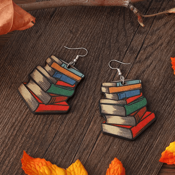 Adult's Wooden 'Stack of Books' Drop Earrings - Teacher Gift
