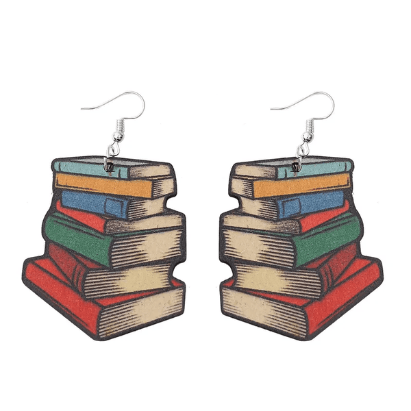Adult's Wooden 'Stack of Books' Drop Earrings - Teacher Gift