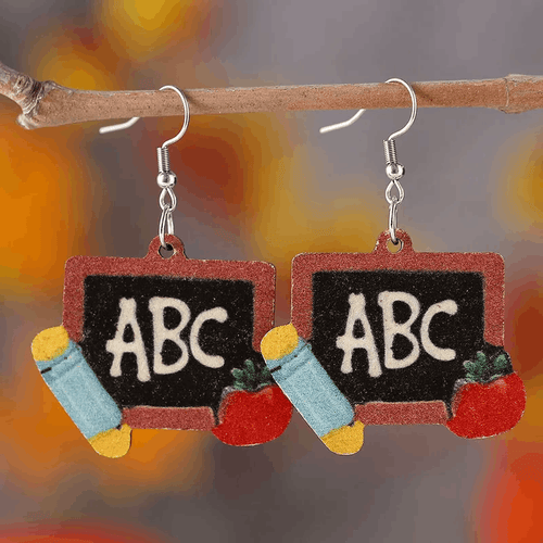 Adult's Wooden 'ABC Blackboard' Drop Earrings - Teacher Gift