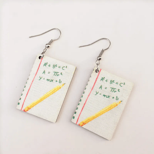 Adult's Wooden 'Maths Book' Drop Earrings - Teacher Gift