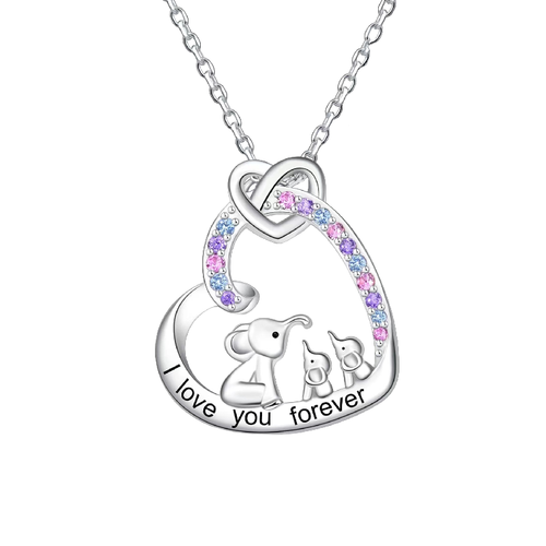 Adult/Teenager 'Mother and Baby Elephants' Crystal Heart Pendant Necklace