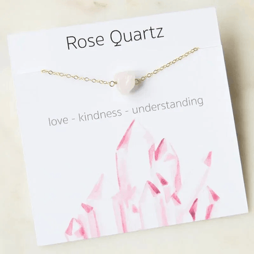 Pink Rose Quartz Natural Stone Pendant Necklace on Card - October