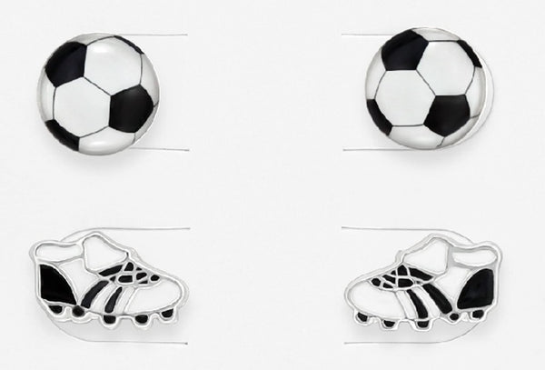 Children's Sterling Silver Set of 2 Pairs of Football Themed Stud Earrings