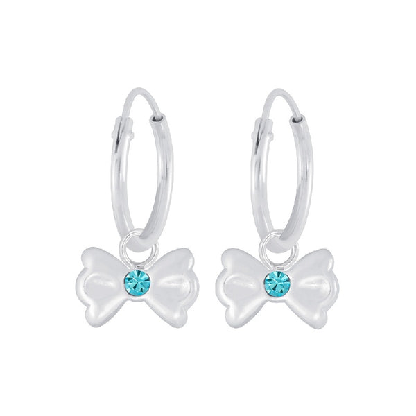 Children's Sterling Silver 'Bow with Blue Crystal' Hoop Earrings