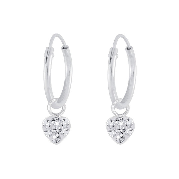 Children's Sterling Silver 'Sparkle Heart' Crystal Hoop Earrings