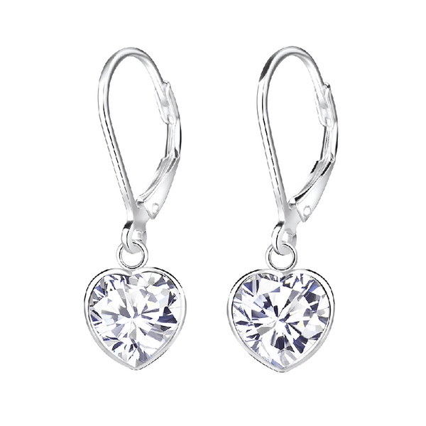 Children's Sterling Silver Crystal Heart Lever Back Earrings