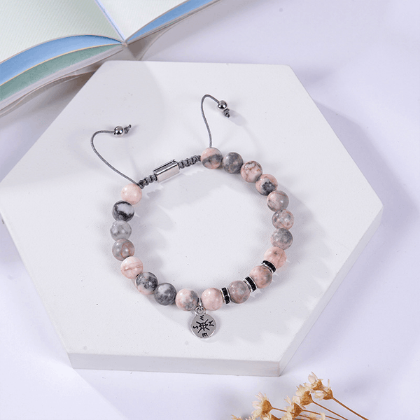 Graduation 'The Adventure Begins' Natural Pink Zebra Stone Drawstring Bracelet