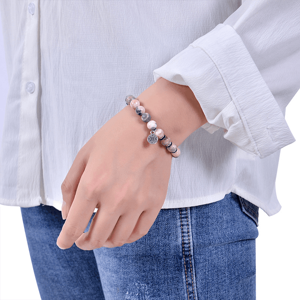 Graduation 'The Adventure Begins' Natural Pink Zebra Stone Drawstring Bracelet
