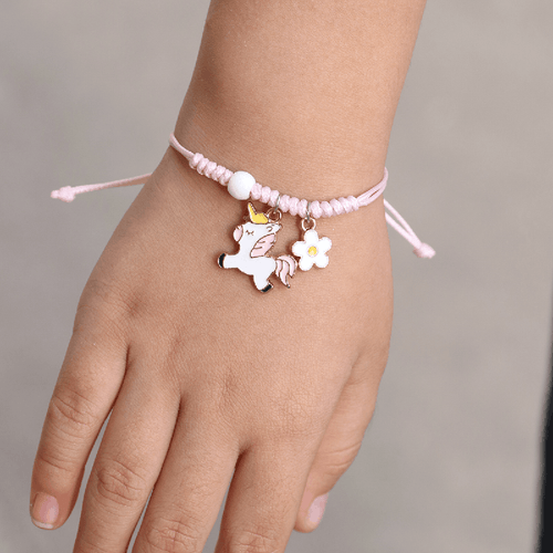 Children's Adjustable 'Pink Unicorn with Flower' Wish Bracelet / Friendship Bracelet