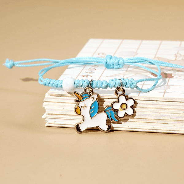 Children's Adjustable 'Blue Unicorn with Flower' Wish Bracelet / Friendship Bracelet
