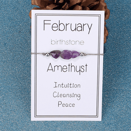 Adjustable 'February Birthstone Irregular Stone' Wish Bracelet / Friendship Bracelet