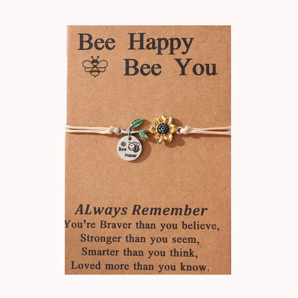 Adjustable 'Bee Happy, Bee You' Wish Bracelet / Friendship Bracelet -Beige