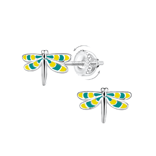 Children's Sterling Silver Dragonfly Screw Back Stud Earrings