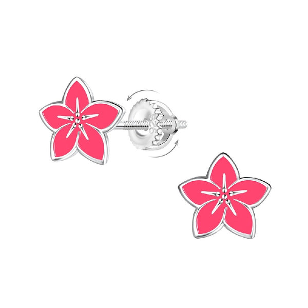 Children's Sterling Silver 'Pink Lotus Flower' Screw Back Stud Earrings