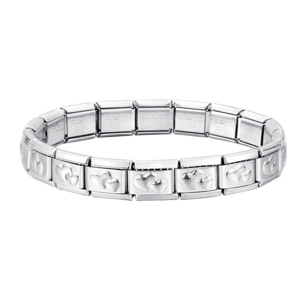 Stainless Steel 18 Link Shiny Italian Charm Starter Bracelet (HEARTS Links)- Classic 9mm Size