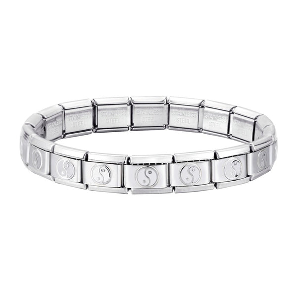 Stainless Steel 18 Link Shiny Italian Charm Starter Bracelet (YIN YANG Links)- Classic 9mm Size