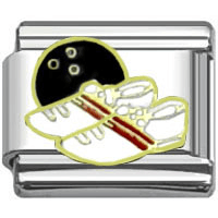 Stainless Steel 9mm Shiny Link with 'Bowling Ball and Shoes' for Italian Charm Bracelet