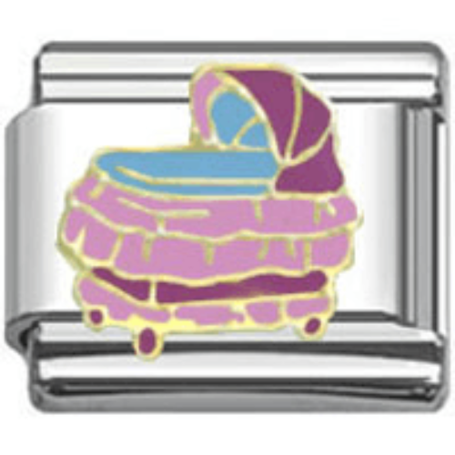 Stainless Steel 9mm Shiny 'Pink Baby Cradle' Link for Italian Charm Bracelet