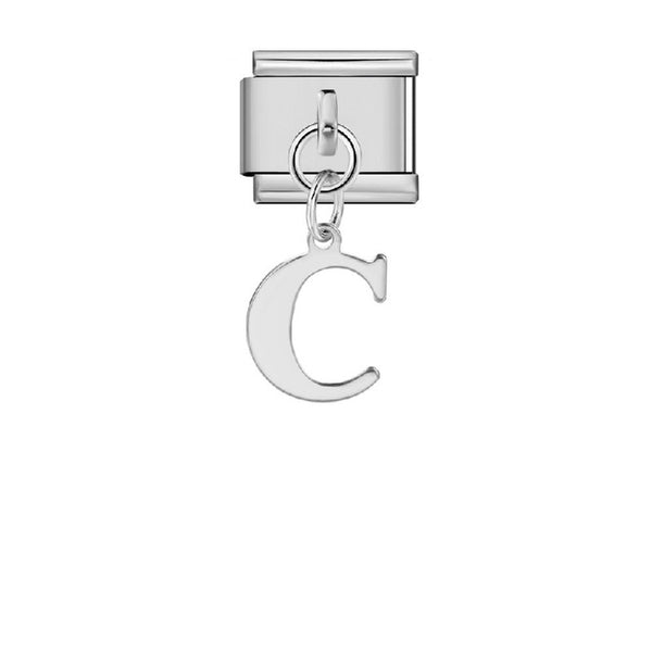 Stainless Steel 9mm Shiny Link with Dangling Letter C for Italian Charm Bracelet