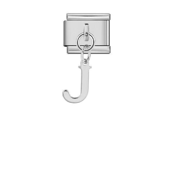 Stainless Steel 9mm Shiny Link with Dangling Letter J for Italian Charm Bracelet