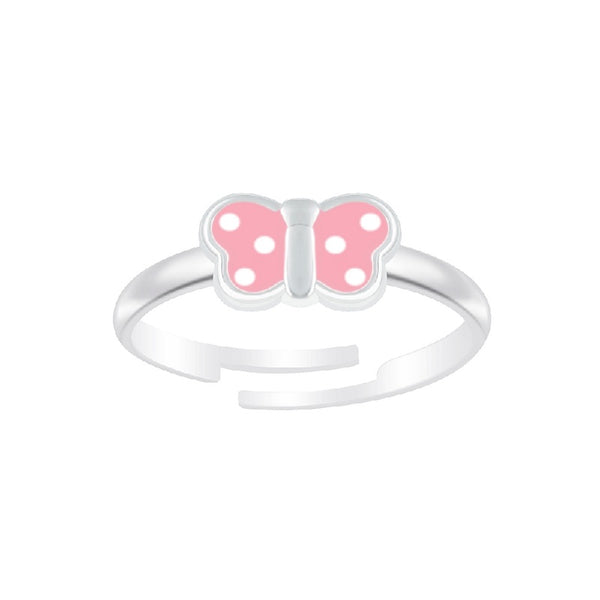 Children's Sterling Silver 'Pink Spotty Butterfly' Adjustable Ring
