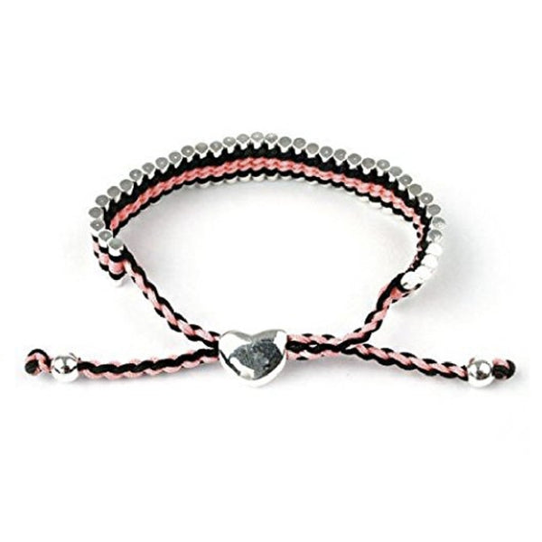 Silver Plated Pink Braided Adjustable Friendship Bracelet