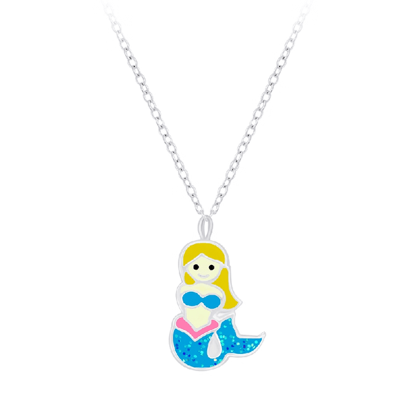 Children's Sterling Silver 'Colourful Sparkle Mermaid' Pendant Necklace