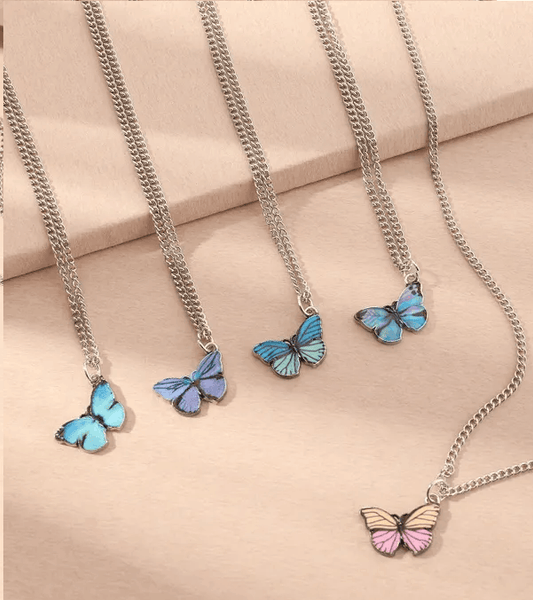 Children's Set of 5 Colourful Butterfly Pendant Necklaces