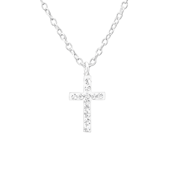 Children's Sterling Silver Diamante Crystal Cross Necklace
