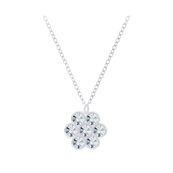 Children's Sterling Silver Clear Crystal Flower Pendant Necklace