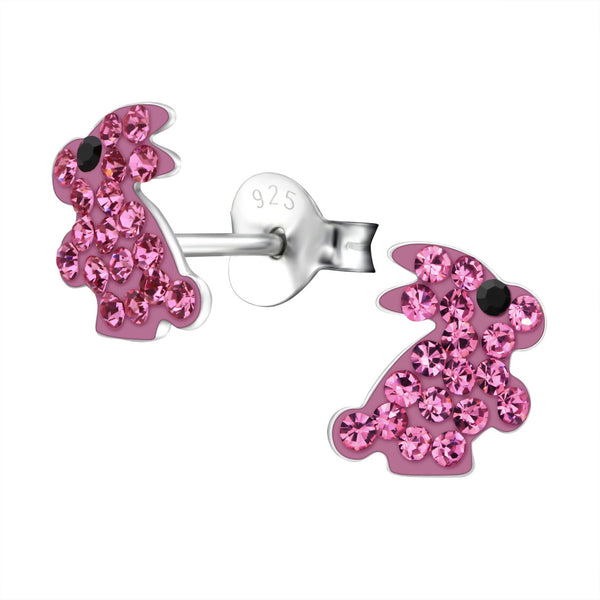 Children's Sterling Silver 'Pink Sparkle Bunny Rabbit' Stud Earrings