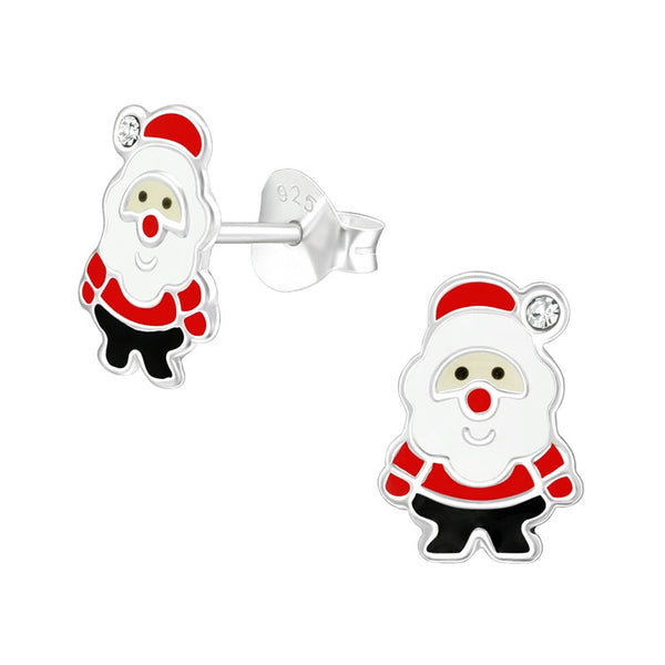 Children's Sterling Silver Christmas Santa with Crystal Detail Stud Earrings
