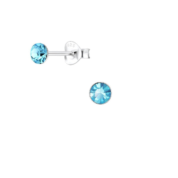 Teen/Adult Sterling Silver 'Aqua Blue' Round Crystal Stud Earrings