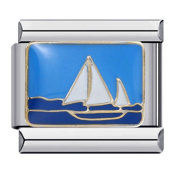Stainless Steel 9mm Shiny Yachts/Sailing Boats Link for Italian Charm Bracelet