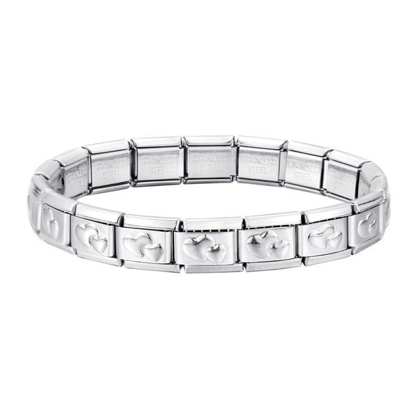 Stainless Steel 18 Link Shiny Italian Charm Starter Bracelet (HEARTS Links)- Classic 9mm Size