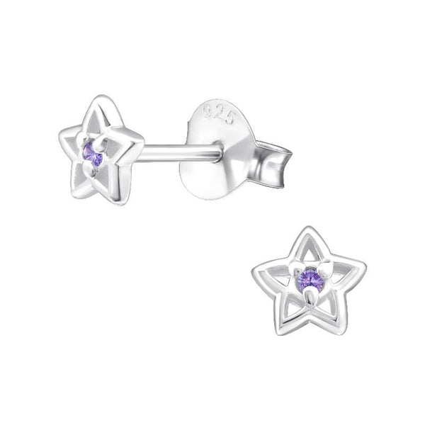 Children's Sterling Silver 'June Birthstone' Star Stud Earrings