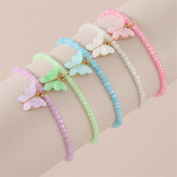 Children's Set of 5 Pastel Butterfly Pendant Stretch Bracelets